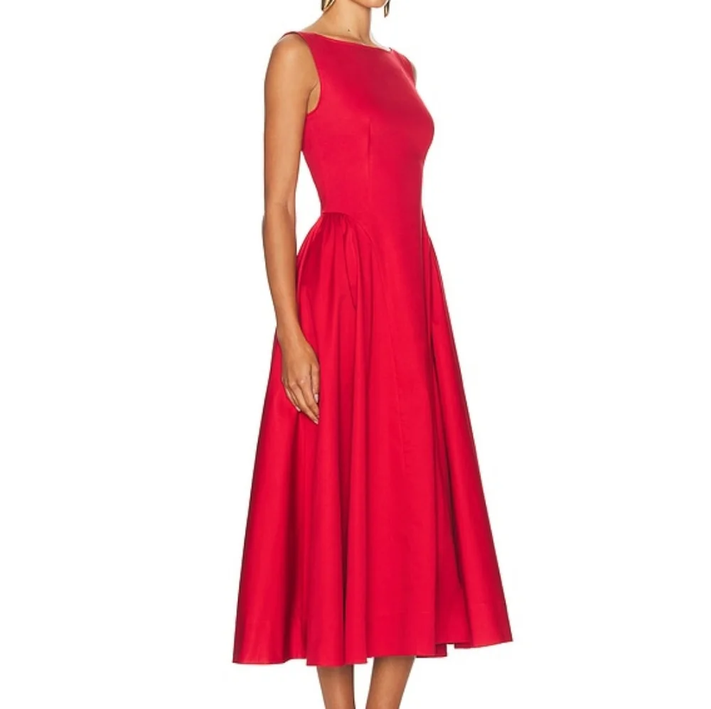 Helsa Stretch Cotton Sateen Midi Dress in Red - Picture 2 of 12